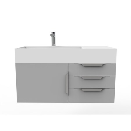 Castello Usa Amazon 36" Wall Mounted Gray Vanity With White Top And Chrome Handles CB-MC-36G-CHR-2056L-WH